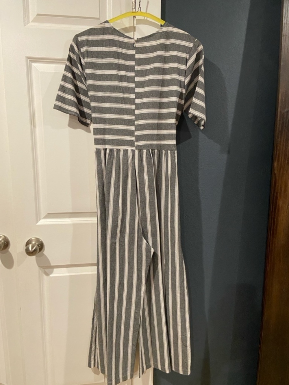 Gray and White Striped Tie-Waist Midi Jumpsuit - Picture 3 of 3